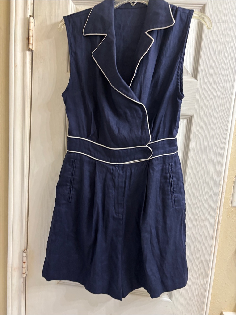 G&TSleeveless Navy culotte Dress with White Piping. Preowned in excellent condi